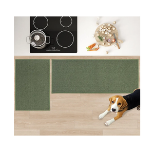 JSEI Kitchen Rugs, 2PCS Non-Slip Kitchen Mats for Floor, Machine Washable Absorbent and Stain Resistant Kitchen Runner, Carpet Mats with TPR Backing for Kitchen, 24”x36”+24”x60”, Green