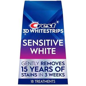 Crest 3D Whitestrips Sensitive At-Home Teeth Whitening Kit, 17 Treatments, Gently Removes 15 Years of Stains, Crest Whitestrips, Teeth Whitening Kit