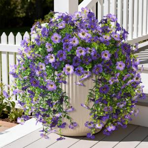 INQCMY 2Pcs Artificial Fake Hanging Flowers for Outdoors UV Resistant Artificial Plants for Spring Summer Decor Look Real Faux Flowers for Outside Home Planter Porch Patio Decor