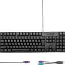 Wired PS2 104 Keys Computer Keyboard with PS2 to USB Adapter, Stands, Waterproof - US Layout Compatible for Windows, PC, Laptop, Black