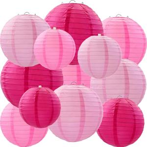 Hot Pink Paper Lanterns 12Pcs Hanging Round Paper Lanterns Decorative for Graduation Baby Shower Wedding Birthday Family Parties ﻿