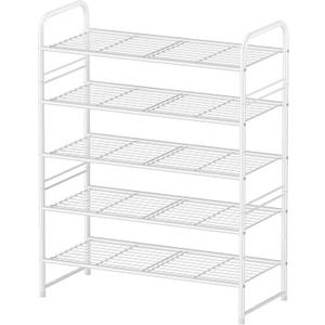 Simple Shoe Rack, 5 Tier Heavy Duty Metal Shoe Shelf 27 Inch Wide, White