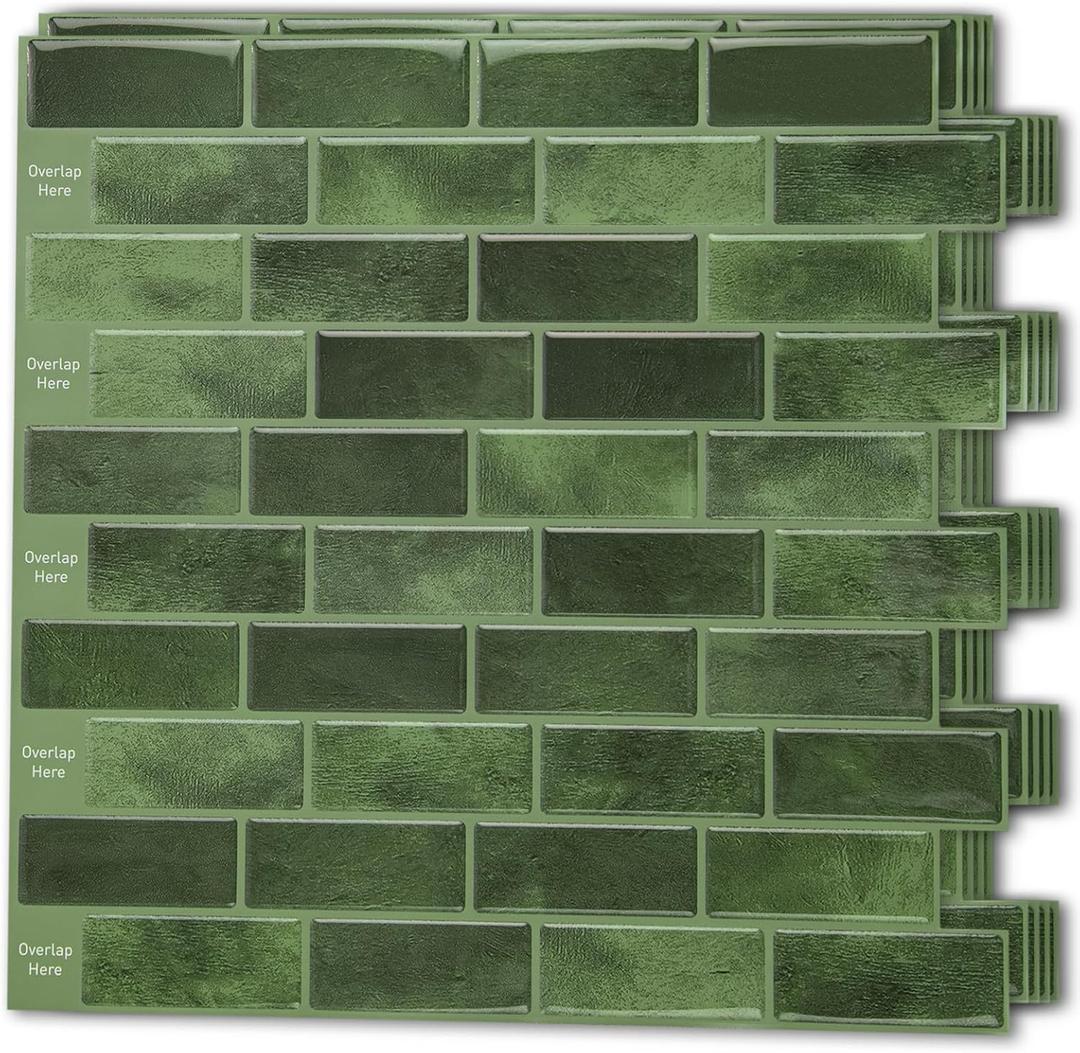 Art3d 10-Sheet Kitchen Backsplash Tiles Peel and Stick, Self Adhesive Wall Tile Sticker for Kitchen Island Bathroom Laundry Room RV Renter 12" x 12" - Jade Green