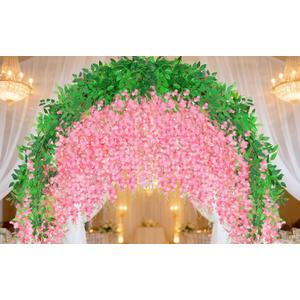 200 Pack Pink Wisteria Hanging Flowers,Fake Hanging Wisteria Flowers Garland for Decoration (3.6 Ft/Pcs)