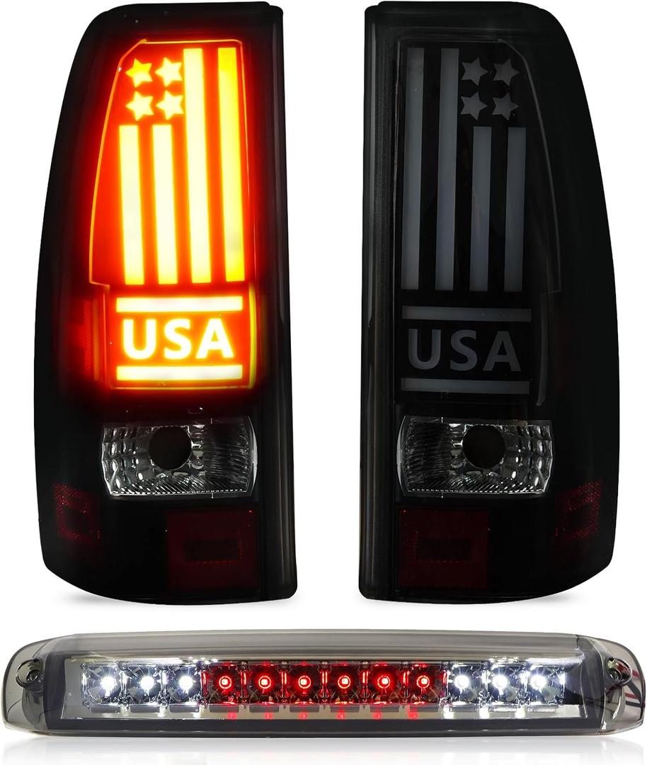Tresound Tail Light + 3rd Third Brake Cargo Lamp for Chevy Silverado 1500 2500 99-02, 1500 2500 HD 01-02, GMC Sierra 1500 2500 99-03, 1500 2500 HD 01-03 High Mount Stop Light Rear LED Taillight
