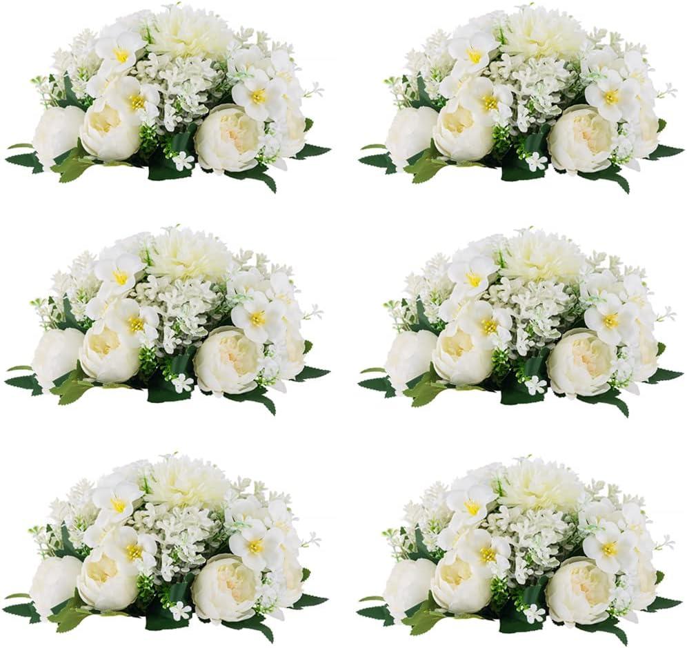Wedding Flowers for Centerpieces Flower Ball - 6 Pcs Artificial Flower, Small Rose Balls Centerpieces, Fake Arrangement Bouquet Party, Anniversary, Home, White (0YHQ403I)