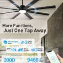 Minislak 72 Inch Ceiling Fan with Light,Industrial Ceiling Fan with 8 Black Aluminium Blades,Smart Fan Compatible with Alexa,Garage Outdoor Indoor Fan for Patio and Living Room