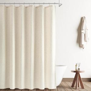 Naturoom Extra Long Light Beige Linen Shower Curtain 86 Inch Long Weighted Thick Fabric Bath Curtain Set with Hooks XLong Tall Country Farmhouse Curtains for Bathroom 72x86