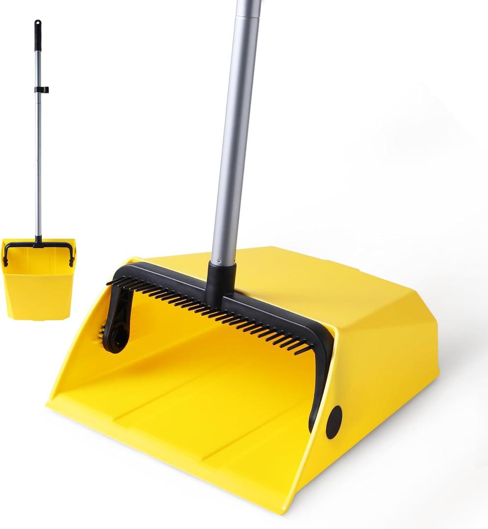 Yocada Commercial Dustpan with Comb Outdoor Indoor for Courtyard Garage Lobby Mall Market Floor Home Kitchen Room Office Pet Hair Rubbish (Yellow)