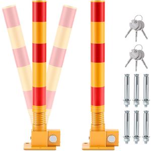 Zonon 2 Pcs Spring Parking Post Folding Heavy Metal Parking Barrier Lock Obstacle Pile with Warning Stripes Interceptor Bollard for Traffic-Sensitive Area Garage (Red)