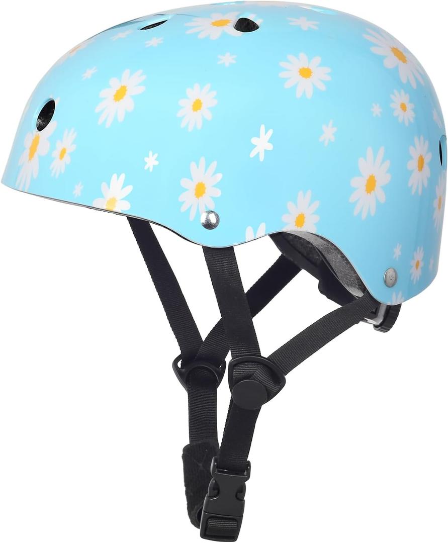Toddler Kids Bike Helmet,Adjustable for Child Boys Girls,Multi-Sport & Ventilation for Bicycle Scooter Skateboard Skate (S: 48-54 cm / 18.9"-21.3", Skyblue daisy)
