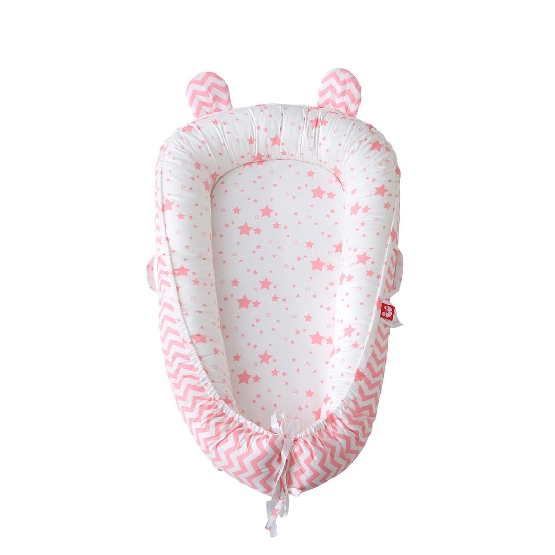 Baby Snuggle Nest Lounger for Newborn 0-24 Months, Breathable & Soft Cotton Infant Baby Nests Cover, Portable & Lightweight Infant Lounger for Home and Travel (Pink)