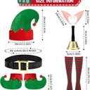 7 Pcs Women Christmas Elf Costume Set Santa's Helper Velvet Dress Xmas Outfit Elf Ears Hat Shoes Belt Socks Bell (XXL)