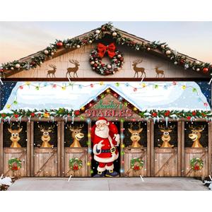 HunnmingRe Christmas Garage Door Banner Decoration Magnetic Double Garage Door Covers Large Xmas Backdrop Decorations for Holiday Indoor Outdoor Party Decor(16 x 7 Ft, Santa Claus)