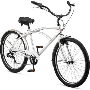 Schwinn Cruiser Bike, 26 Inch Bike for Women and Men, Beach Cruiser Bicycle, Linear Pull Brakes, Comfortable Padded Seat, Upright Riding Position, Adult Bicycle (18-Inch Frame, Silver)
