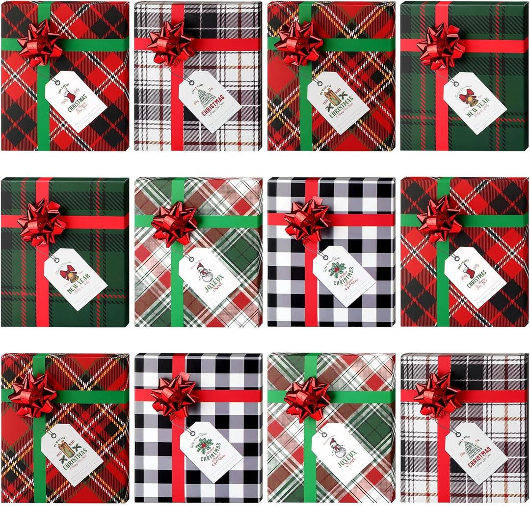 Gersoniel 12 Pieces Christmas Gift Card Box Buffalo Plaid Present Card Holder with Red Bow Present Boxes Mini Favor Boxes for Christmas Holiday Baby Shower Birthday Party Supplies