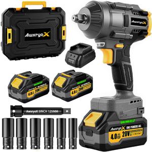 1500Nm 1/2" Cordless Impact Wrench, 20V 2026 Upgraded Brushless Impact Gun with 2 x 4.0Ah Battery, 1107ft-lbs High Torque Pistola De Impacto w/ 6 Socket, Electric Taladros for Truck/Car/Mower