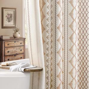 Boho Linen Shower Curtain for Bathroom with Striped Print,72" W x 72" L,Beige