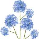 Hollyone Artificial Flowers Crown Flowers with Long Stem 3Pcs Snowball Fake Spring Flowers 27.5 Faux Blue Flowers for Home Floral Arrangement Wedding Party Table Centerpieces Decorations