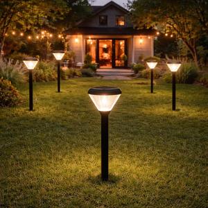 Solar Powered Outdoor Path Light, Warm White Light 3000K, Auto ON/Off, Adjustable Height 27in/19in (70cm/50cm), IP65 Waterproof for Garden, Yard & Driveway, Die-Casting Aluminium, 1 Pack.
