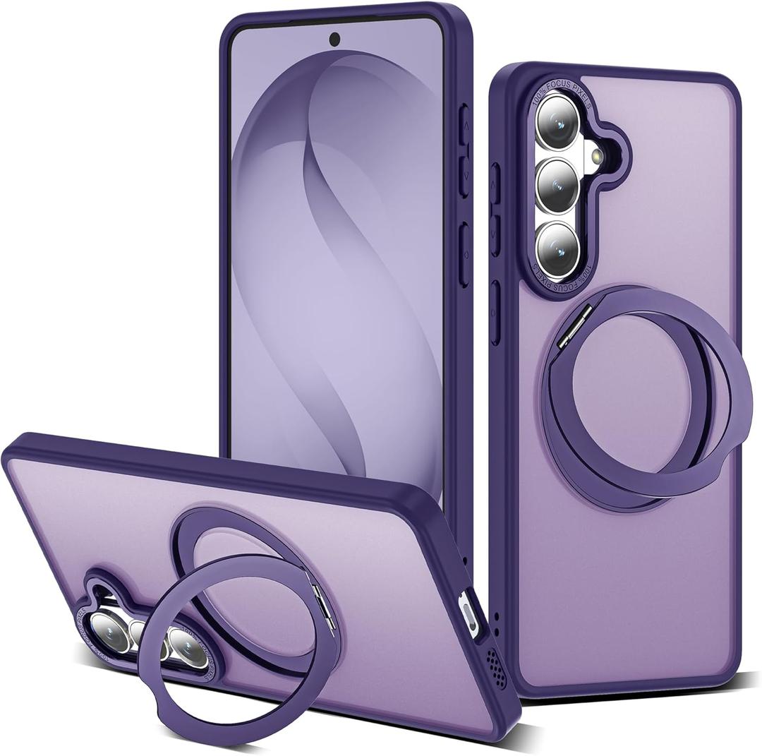 for Samsung Galaxy S26 Plus Case with 360Rotatable Magnetic Ring Stand Compatible with Mag-Safe Military Protection Matte Translucent Phone Case for Samsung Galaxy S26+,Dark Purple
