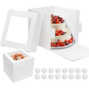 Mcfleet 16pcs Tall Cake Boxes 10x10x10 Bakery Boxes for Tier Cakes with Window 10 Inch White Large Cardboard Bakery Take Out Carrier Containers with Lids for Wedding, Birthday, Party