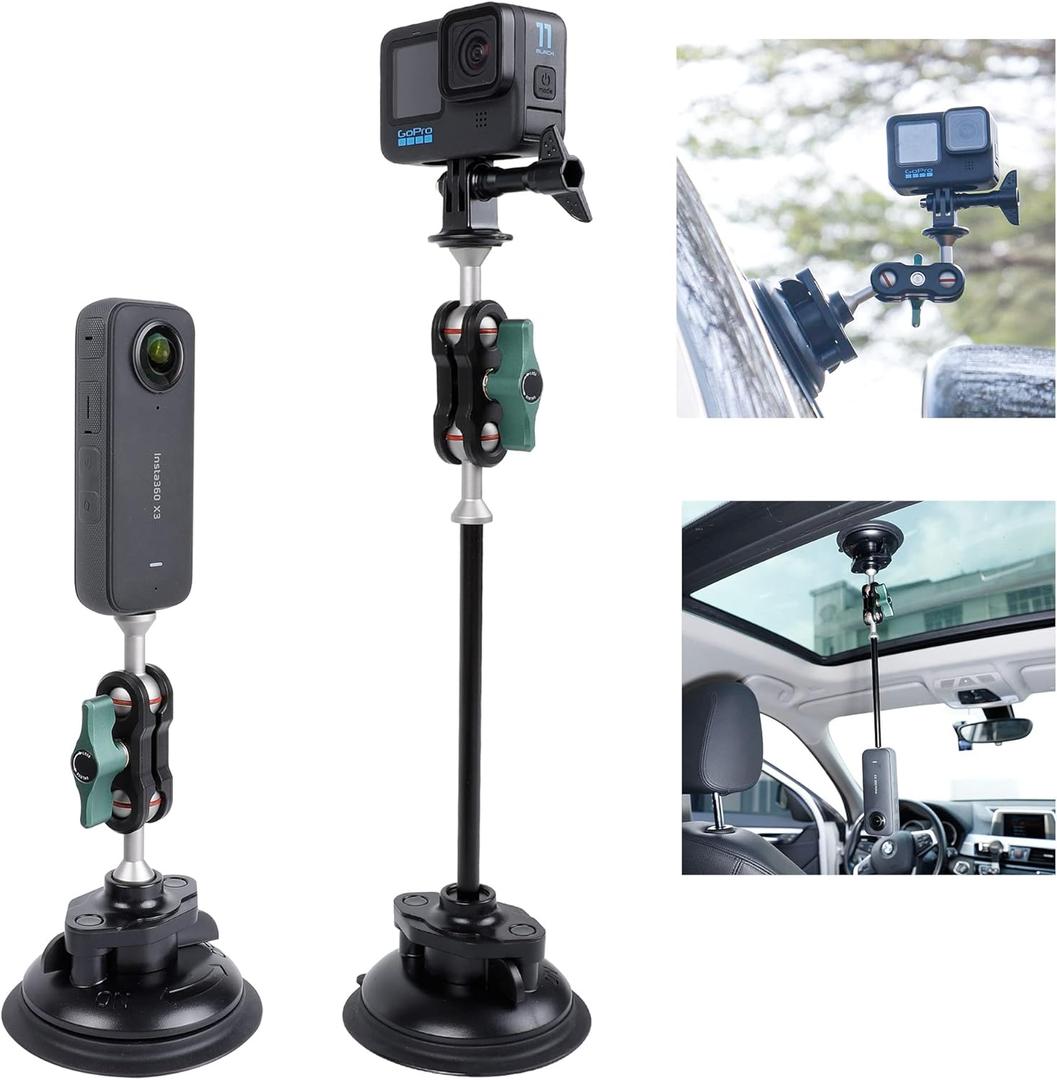 PellKing Camera Suction Cup Mount with Phone Holder and Action Camera Adapter Accessories for Insta360 X5,X4 X3, ONE X2, ONE RS, GoPro Hero 13 12 11 10 9 8 7 6 5 Max, DJI Action 5 4 3 2 etc