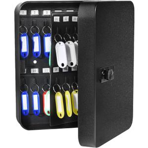 Key Box Wall Mount, 60 Steel Locking Key Cabinet Wall Mount, Combination Lock Box with Code, Hooks and Label Stickers