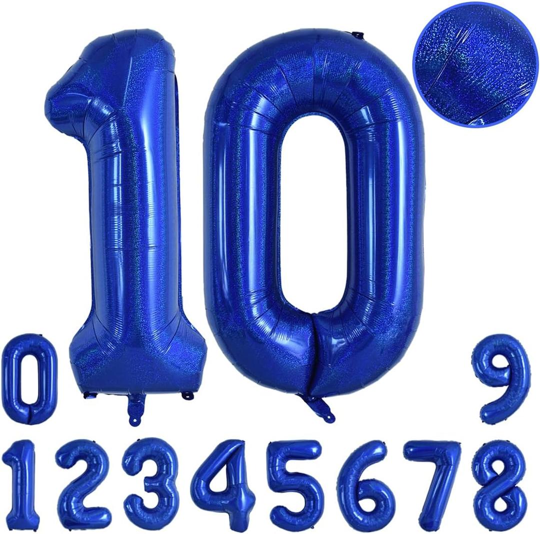 4 x TONIFUL 40 Inch Number 10 Balloon Laser Dark Blue Digital 10 Balloon Giant Foil 10 Navy Blue Balloons for 10th Birthday Party Engagement 10th Anniversary Celebration Graduations Decorations Supplies