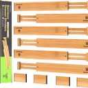 ANTOWIN Bamboo Drawer Dividers, Expandable Drawer Separators Splitter, 17-22 inches Adjustable Spring-loaded Organizer for Large Utensil, Clothes, Tools Drawers, 6 Pack Dividers + 4 Pack Baffle