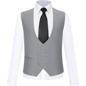 Boys Formal Suit Vest Double Breasted Solid Wedding Vest for Boys (7, Light Grey)