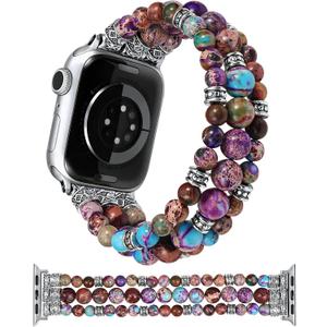 Moolia Stretch Natural Stone Strap Compatible with Apple Watch Bands 40/42/41/38mm Women, Jasper Handmade Bracelet Boho Beaded Band for iWatch Series 11 10 9 8 7 6 5 4 3 SE/Ultra 3 2 1