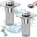 Bathroom Sink Drain Strainer, Pop Up Sink Drain Filter with Removable Stainless Steel Filter Basket Hair Catcher, Bathroom Sink Drain Stopper, for Us Bathroom Sink Stopper Replacement (2pcs)