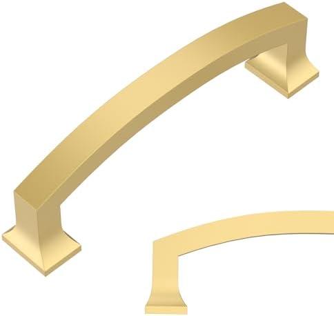 Amerdeco 5 Pack Brushed Gold 4 Inch(102mm) Hole Centers Kitchen Cabinet Pulls Cabinet Hardware Kitchen Handles for Cabinets Cupboard Handles Drawer Pulls