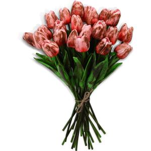 Canlierr 24 Pcs Artificial Faux Tulips Set Fake Real to Touch Tulip Flowers Decor Primitive Grungy Country Bouquet for Spring Vintage Rustic Table Centerpiece(Pink)