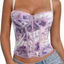 WERFORU Corset Tops For Women Sexy Going Out Bustier Top Lace Mesh Crop Top For Date Night Cute Party Strap Tank, Purple, S