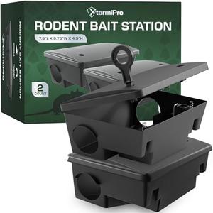 XTERMIPRO Rat & Mouse Bait Station - 2 Pack - Rat Bait Stations Mice Outdoor/Indoor - Tamper Resistant - Child & Pet Safe Rodent Bait Station - Outside Traps for Mice - Bait Box Pest Control