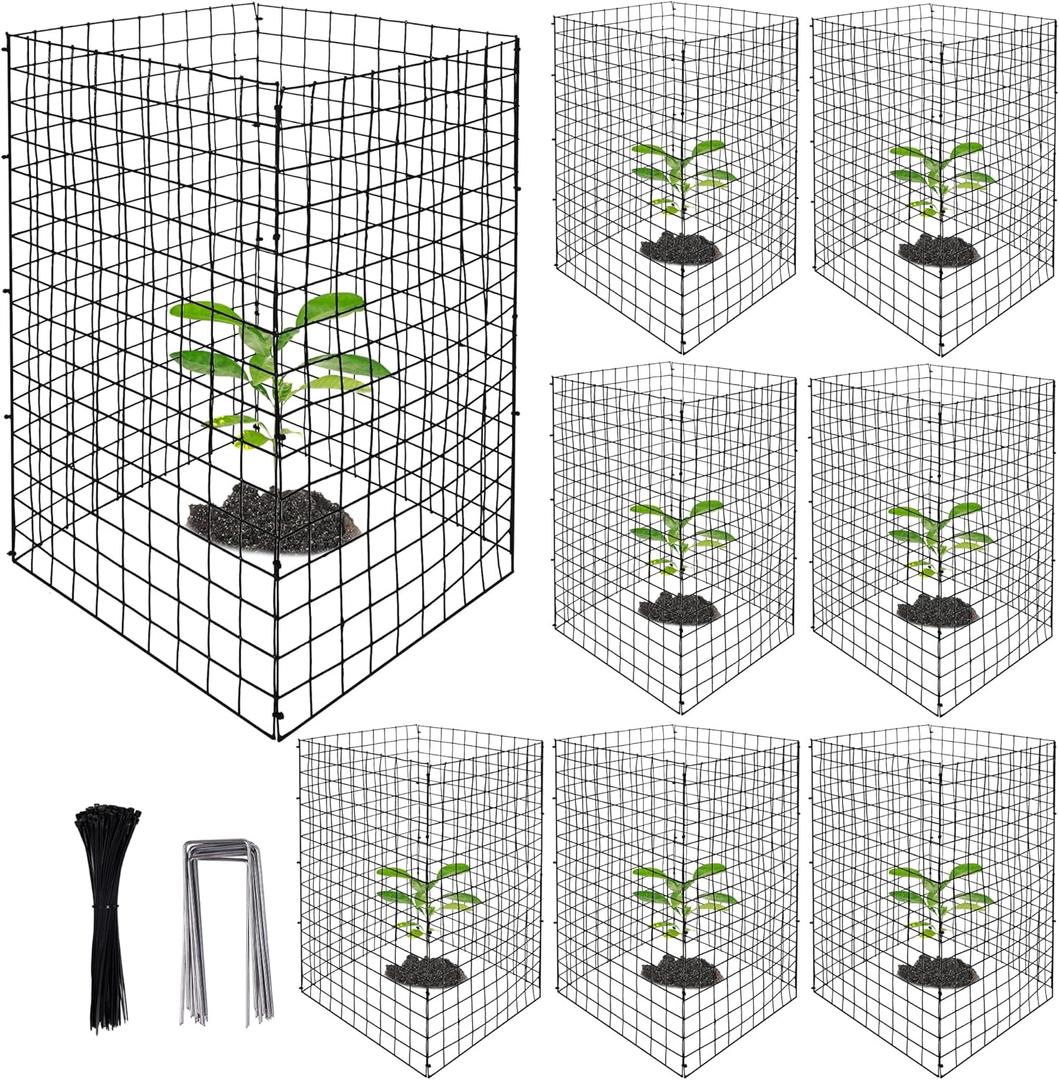 DECOHS 8 Packs Wire Plant Protectors from Animals- 20 x 12 Inch Heighten Square Garden Wire Plant Cages Mesh- Metal Garden Plant Cloche Protection Barricades for Protecting Plants Vegetables Flowers