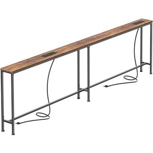 SUPERJARE 94.5 Inch Sofa Table with 2 Power Outlets and USB-C Ports, 5.9 Inch Narrow Console Table with Storage, Long Entryway Hallway Couch Table Behind Sofa, Small Spaces, Living Room, Rustic Brown