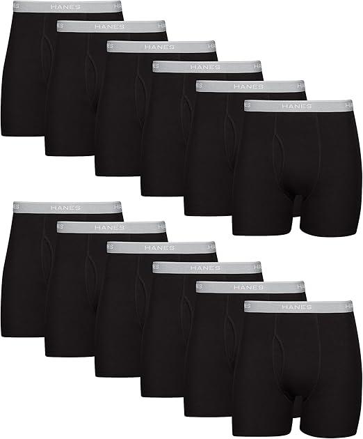 Hanes Men's Boxer Briefs, Cool Dri Moisture-Wicking Underwear, Cotton No-Ride-up for Men
 XXL Black 12 Pack