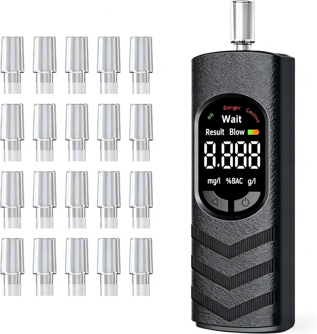 Breathalyzer Alcohol Tester, USB-C Rechargeable Breath Alcohol Tester with Color LCD Display, Semiconductor Sensor, 20 Mouthpieces, Portable Pocket Device for Home, Parties, Car Safety Checks (Black)