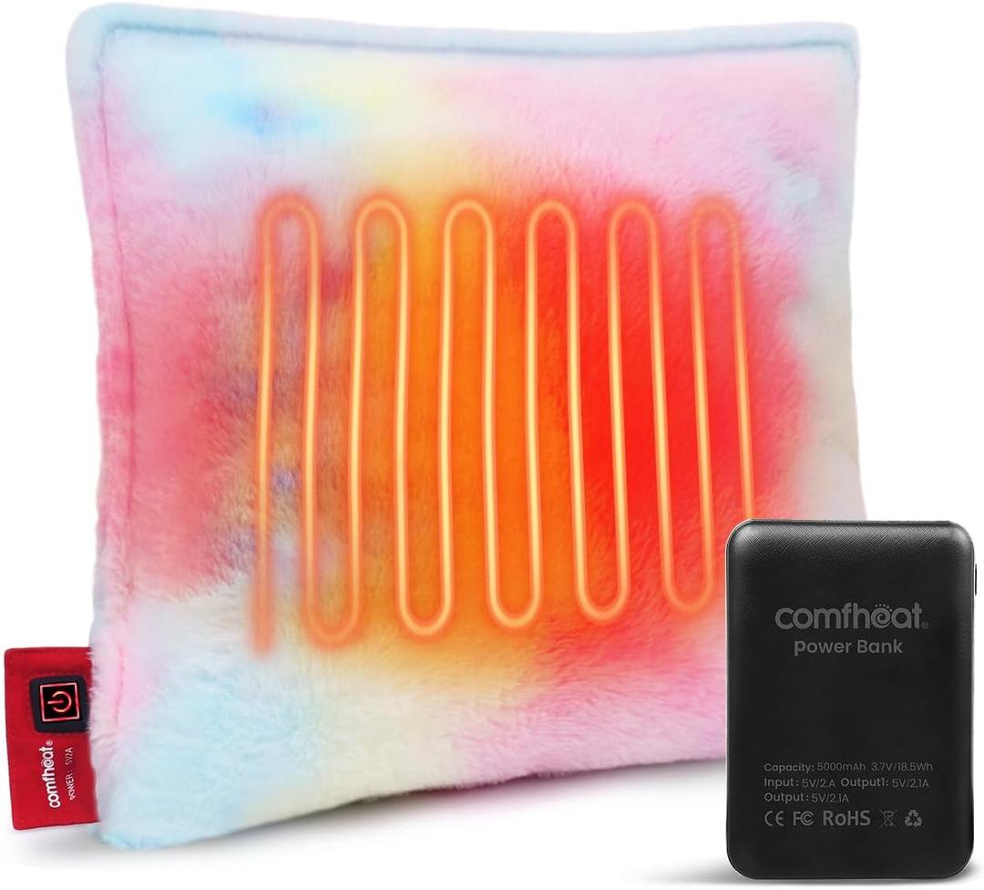 Heated Pillow for Lumbar Support, Rechargeable Heating Back Pillow for Office Chair, 3 Heat Settings, Improve Sitting Posture, Back Pain Relief, with Washable Cover, 11.8 x 11.8