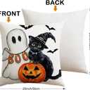 Artscope Halloween Decorative Throw Pillow Covers 20x20 Inch Set of 4, Ghost Trick or Treat Pumpkin Sweet But Spooky Outdoor Farmhouse Pillow Cases for Home Sofa Couch-Orange