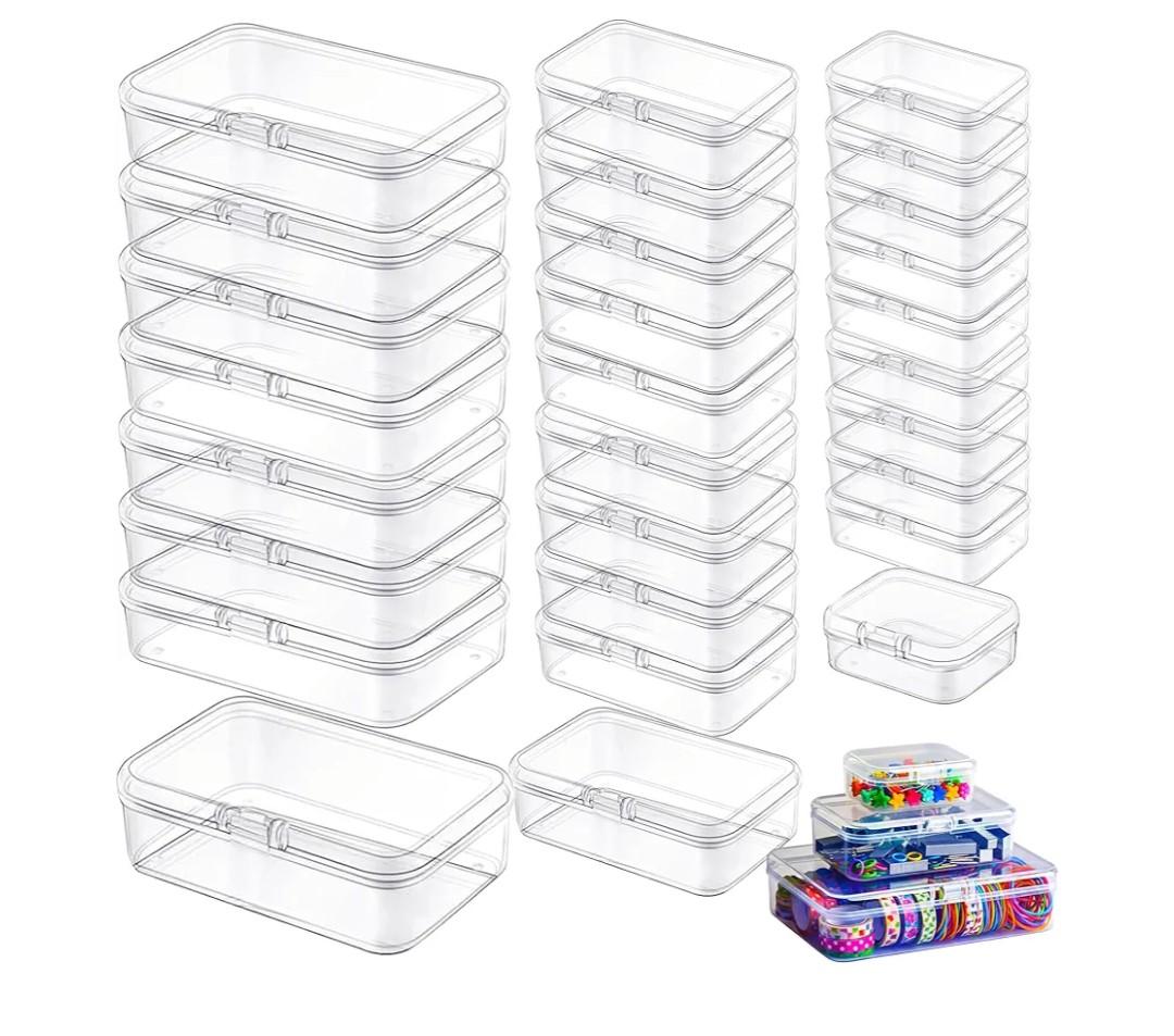 LJY 28-Piece Plastic Storage Containers with Lids (3 Assorted Sizes), Rectangular Organizer Box Set Clear Organizer Bins for Beads & Jewelry Findings, Instant Visibility, Transparent