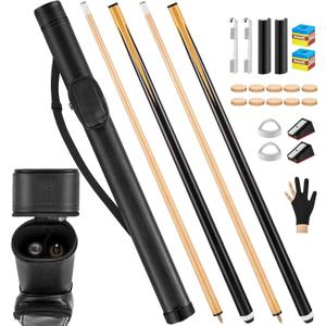 Syhood Pool Cue Sticks Case and Repair Accessories Set Including 58 Inch Maple Professional Pool Cue Sticks 13 mm Tip 1 Case and Replacement Kit for Billiard (Black)