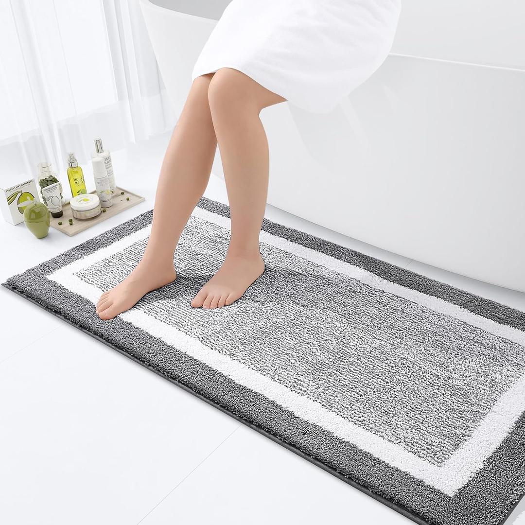 OLANLY Bathroom Rugs 47x24, Extra Soft and Absorbent Microfiber Bath Mat, Non-Slip, Machine Washable, Quick Dry Shaggy Bath Carpet, Suitable for Bathroom Floor, Tub, Shower (Runner, Grey)