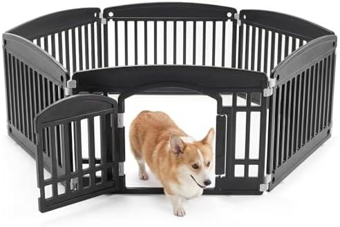 NEWBULIG Dog Playpen 6-Panel, 24IN Puppy Playpen, Stable Dog Play Pen Indoors/Outdoor with Secure Locking Door, Plastic Pet Fence for Small & Medium Dogs
