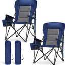 LET'S CAMP Oversized Camping Chairs 29.52" High Back Heavy Duty Lawn Chair Support 500LBS, Portable Collapsible Chair with Cup Holder, Side Pocket,2 Pack(Blue)