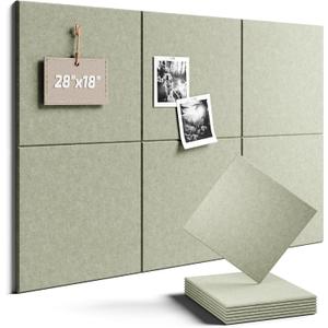 Felt Bulletin Board Tiles -28"x18" Cork Board Alternative for Office Decor, Push Pin Board Wall Organizer 6-Pack - Sage