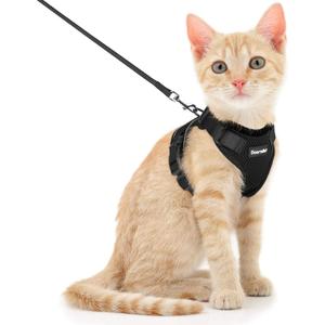 Dooradar Cat Harness and Leash Set, Escape Proof Safe Adjustable Kitten Vest Harnesses for Walking, Easy Control Soft Breathable Mesh Jacket with Reflective Strips for Cats, Black, XS